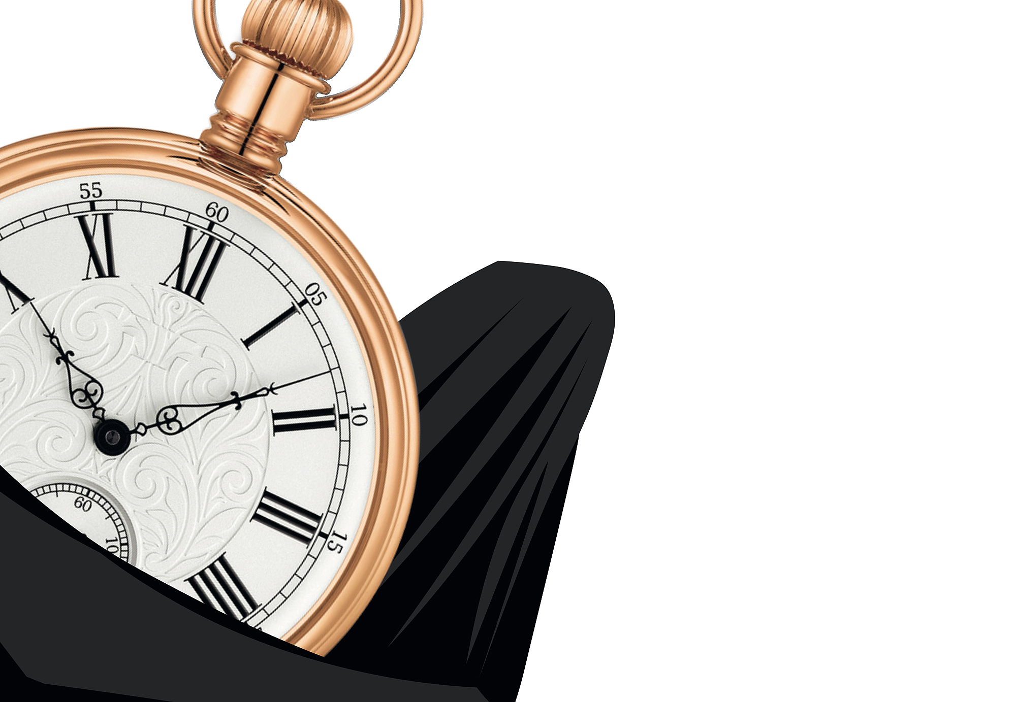Auf dem Bild sieht man eine Taschenuhr und schwarze Fledermausflügel. Auf dem Bild sieht man eine Taschenuhr und schwarze Fledermausflügel.