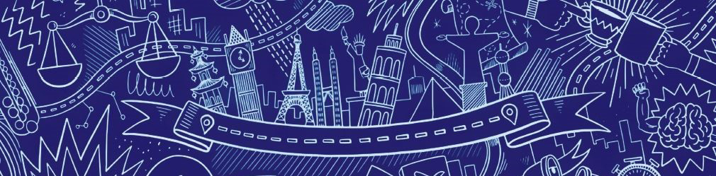 Das Bild zeigt gezeichnete Gebäude und einen Schriftzug.