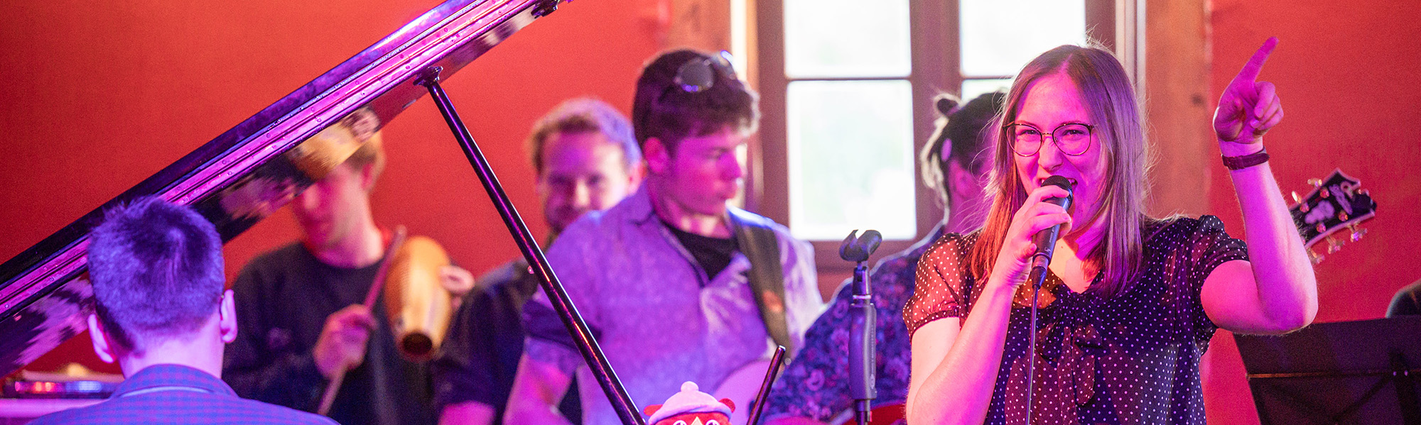 Das Bild zeigt Musiker beim Spielen.