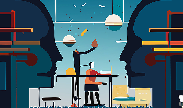 Das Bild zeigt zwei stilisierte Köpfe.