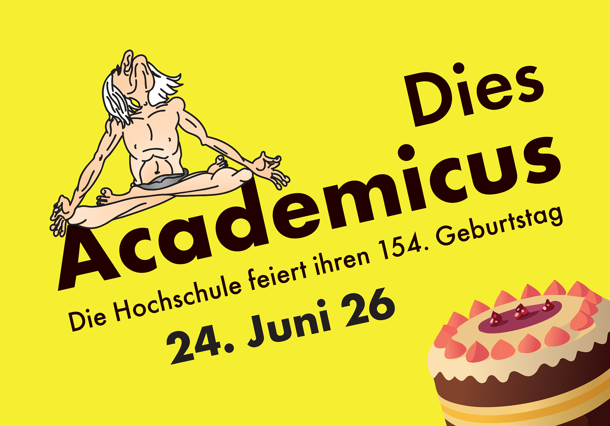 Das Bild zeigt Schrift und einen Kuchen.